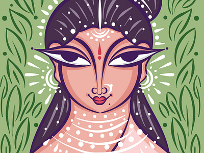 Shakuntala in Neo Bengal Folk Art adobe illustrator bengal patachitra folk art folklore indian indian art indian folk art indian illustrator indian mythology indian woman neo bengal folk art scd balaji shakuntala tribal art vector illustration