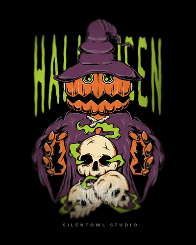 Witch Pumpkin Halloween apparel branding carnaval graphic design halloween illustration merchandise pumpkin skull tee vector witch