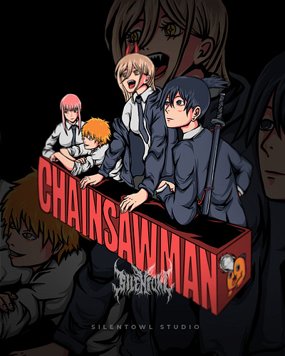 Chainsawman Character anime apparel branding chainsawman character design denji forsale graphic design illustration makima merchandise power tee vector