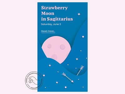 Strawberry Moon In Sagittarius arrow astrology blue design illustration moon paper cut out effect pink sagittarius space stars strawberry moon vector zodiac sign