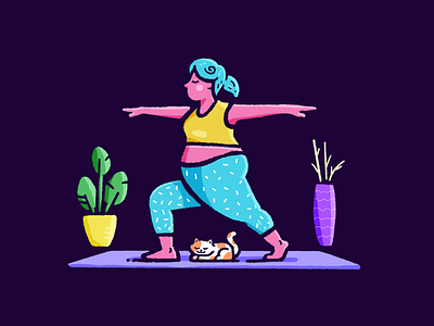 Yoga Life cat exercise fitness illustration kitten mental health mental wellness woman yoga