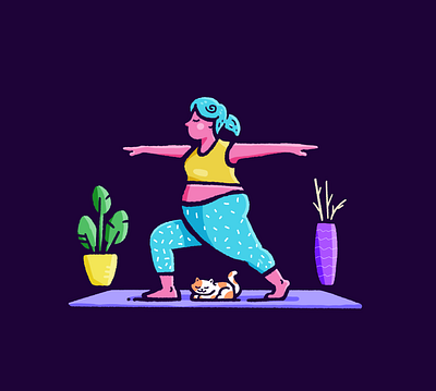 Yoga Life cat exercise fitness illustration kitten mental health mental wellness woman yoga