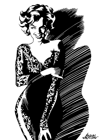 NOIR: Marilyn Monroe black and white comic art comic illustration drawing hand drawn illustration ink noir portrait