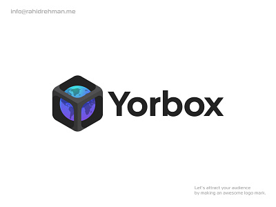 Yorbox - 3D Technology Logistic Company Logo. 3d box branding creative logo delivery design earth global icon logistics company logistics logo logo logotype modern logo planet symbol technology universe world map y logo