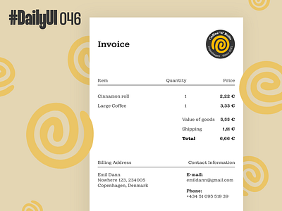 #DailyUI 046 - Invoice app coffee shop daily ui dailyui dailyui 046 dailyui 46 dailyui046 dailyui46 design figma invoice receipt ui