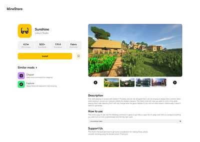 MineStore - Sell and Distribute Minecraft Content design digital products minecraft mods sell shop store ui ux