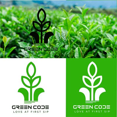 GREEN CODE LOGO brand branding code graphic design green green code green logo logo logos restaurant logo tree tree logo