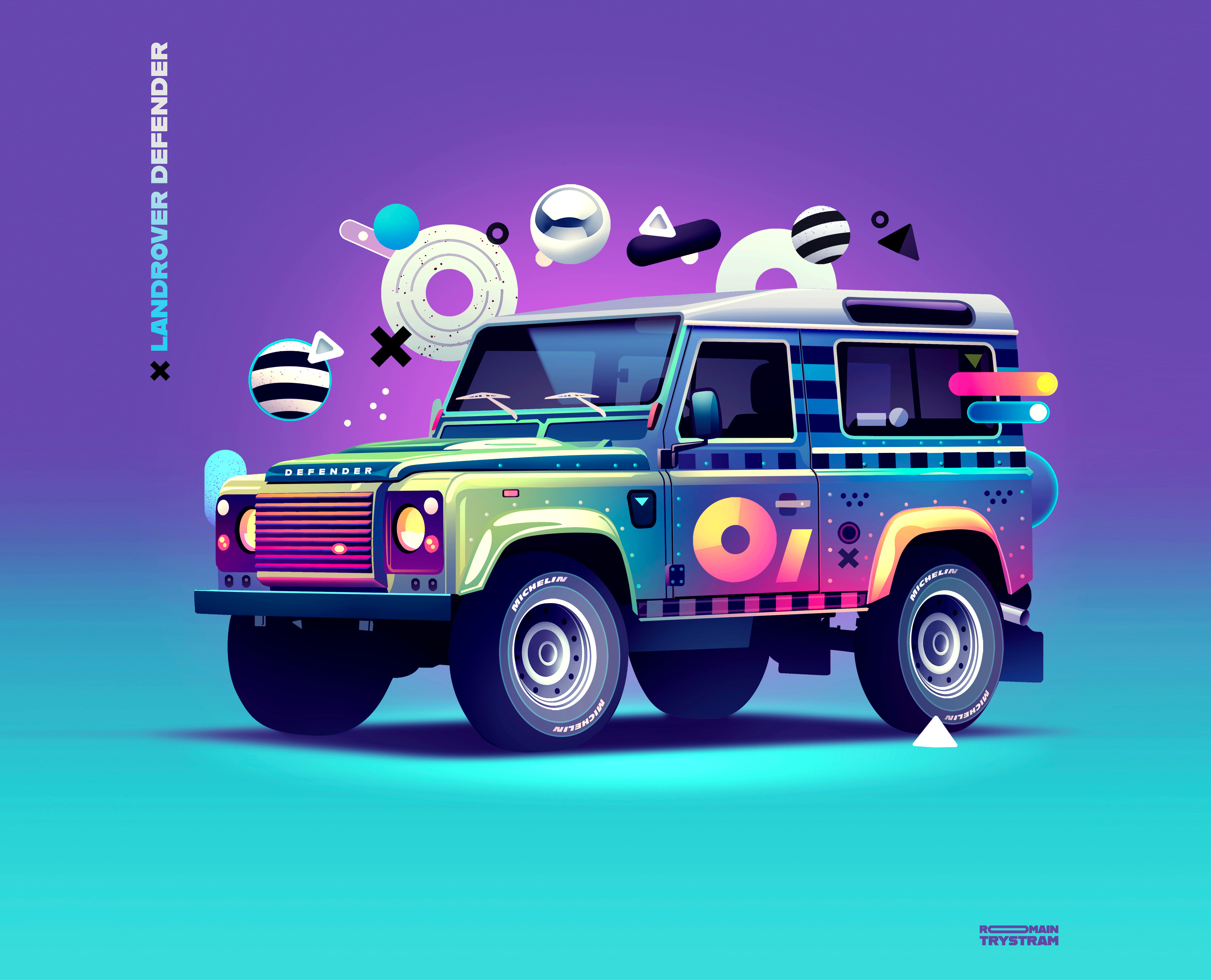 Defender Forms art car colourful defender drawing form geometric illustration