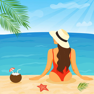 Girl on the beach adobe illustrator beach girl illustration sand sea summer warm