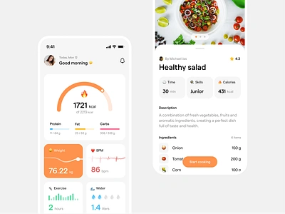 Diet & Food Tracker - Concept app activity calorie clean cook app cooking diet figma fitness food graphic design health healthcare macro meals mobile mobile app stats tracking ui ux