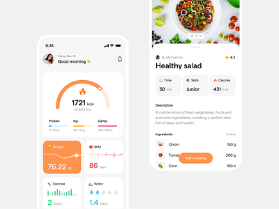 Diet & Food Tracker - Concept app activity calorie clean cook app cooking diet figma fitness food graphic design health healthcare macro meals mobile mobile app stats tracking ui ux