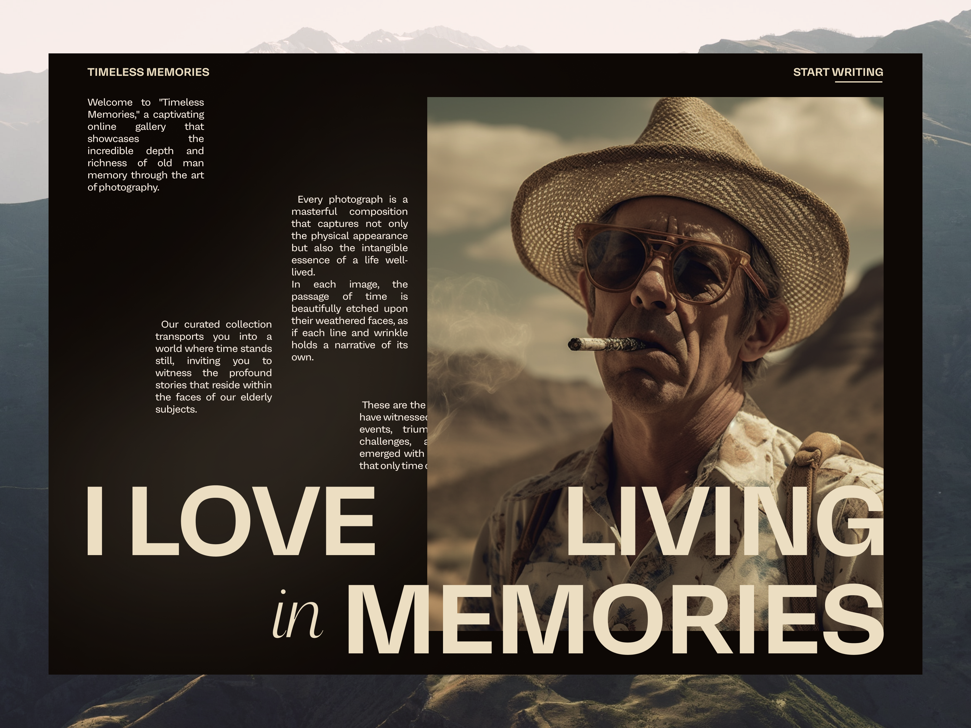 Timeless Memories 🪶 classic echo echodesign hero hero section idea love man memories mid journey old personal style typography ui ui design uiux web design webdesign writing