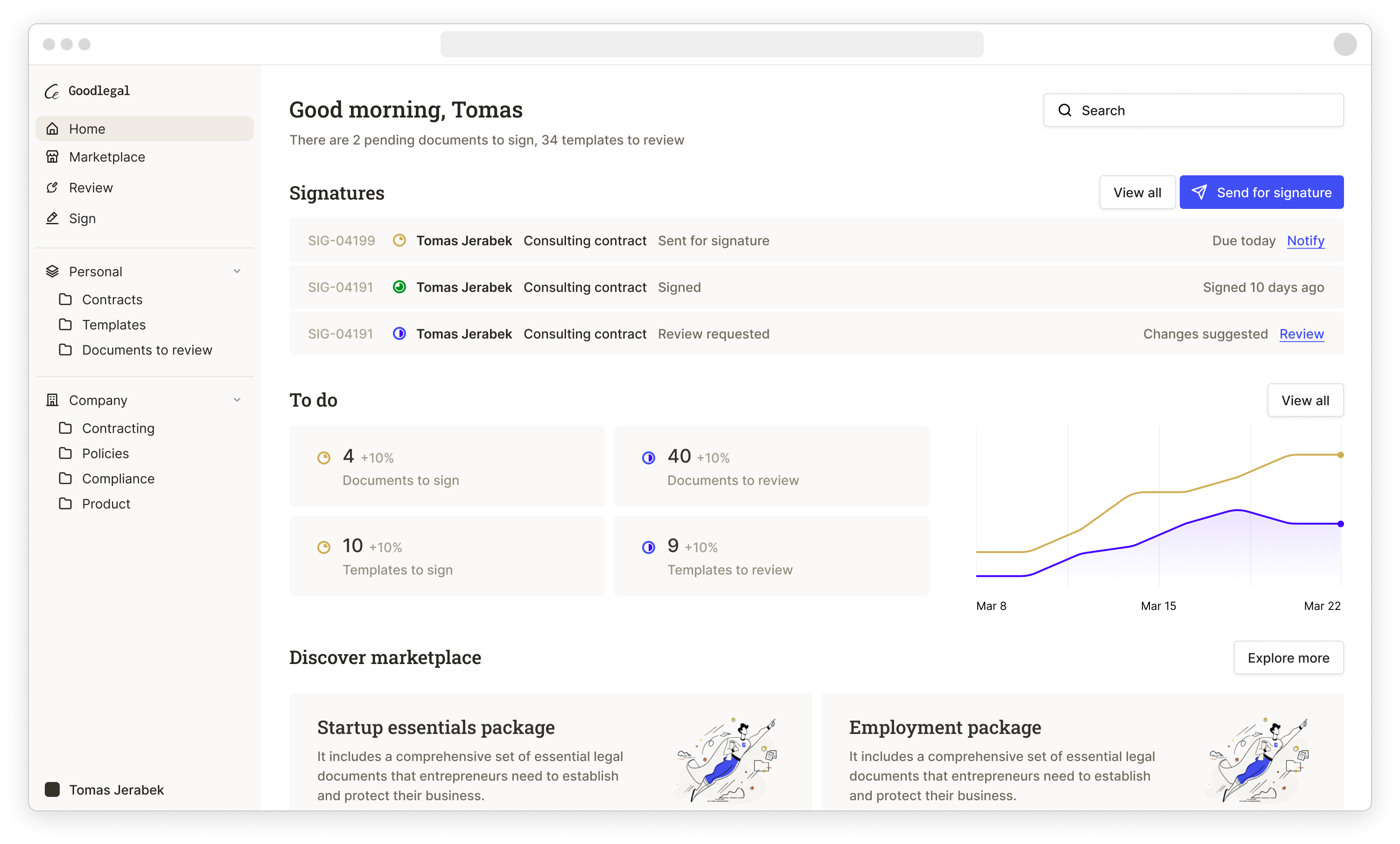 Legal platform dashboard chart design simple ui ux web