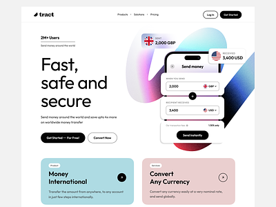 Money Transfer clean currency finance fintech header landing page landing ui money transfer payment product design product website saas typography ui ui-ux user experience ux web web design website