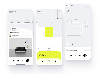 Ai Home Planner - Mobile App app app design clean furniture gallery home home page infographic layout measurement minimal mobile planner ui uiux ux