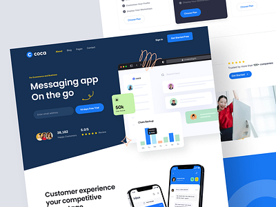 Coca - Messaging App Landing Page administrator agency app company corporate dashboard kit landing messaging mobile page platform pricing profile saas startup template ui website