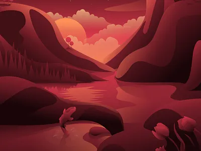 Mountain Landscape - Money Barrier adventure environment illustration lake landscape illustration mountains river travel web