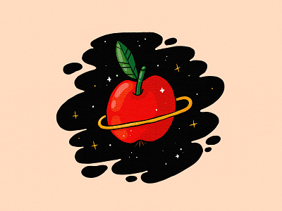 Cosmic Apple apple cosmic fruit illustration planet red apple space sparks stars sticker