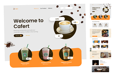 Cafert Landing Page 3d app appdesign applucation art artwork branding cafe cafe landing page cafert design illustration landing page