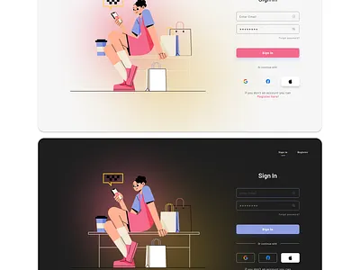 Login Screen (Light and Dark Mode) app appdesign applucation art artwork branding dark mode design illustration landing page light mode login login screen logo ui