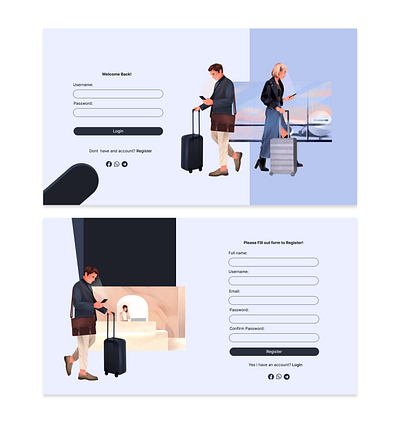 Login and Register Screen app appdesign applucation art artwork branding design illustration landing page login logo register travel ui