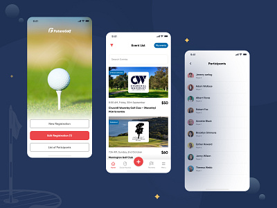 Futuregolf - Player Registration Mobile App Design applications creative football game game ui gamification liveapp minimal mobile app mobile game mobile game interface modern player player registration premier league product design score team tournament user interface