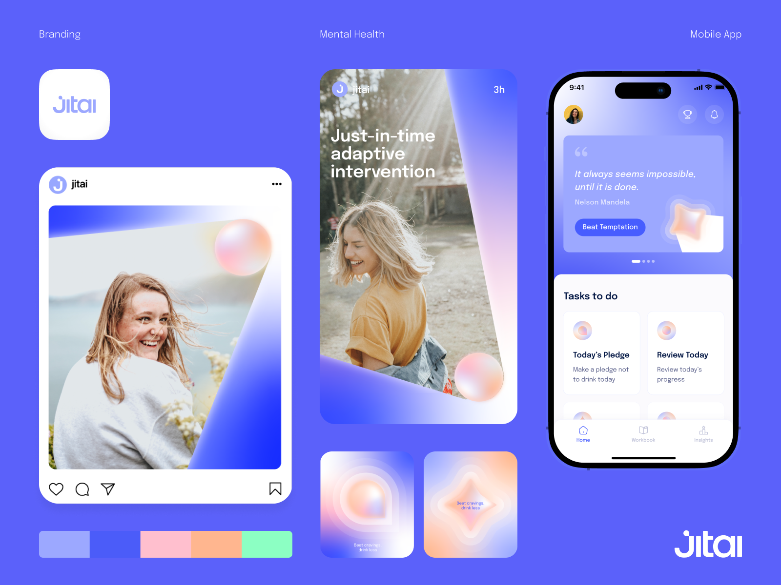 Jitai Mental Health AI App 2d animation animation cbt healthcare healthcare app healthcare startup instagram post inteface logo logotype mental health mental health app mobile illustration motion design sobriety app social media design stratup branding typography
