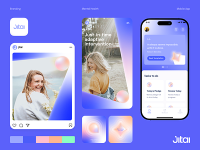 Jitai Mental Health AI App 2d animation animation cbt healthcare healthcare app healthcare startup instagram post inteface logo logotype mental health mental health app mobile illustration motion design sobriety app social media design stratup branding typography