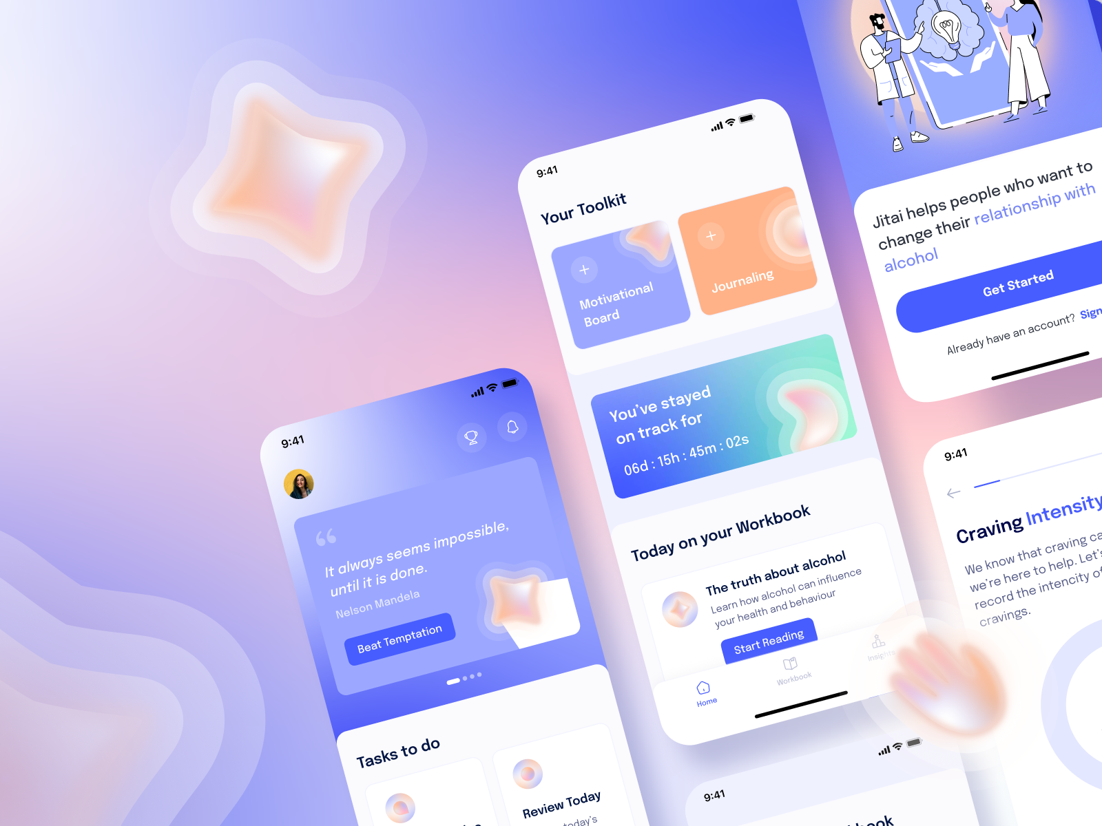 Jitai Mental Health AI App 2d animation animation brand identity branding health healthcare healthcare app healthcare startup home screen interface interface design log screen medical service mental health mobile app mobile design mobile illustration motion design sobriety app web design