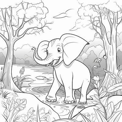 Cute Elephant Coloring Book Page for kids elephant coloring page for kids