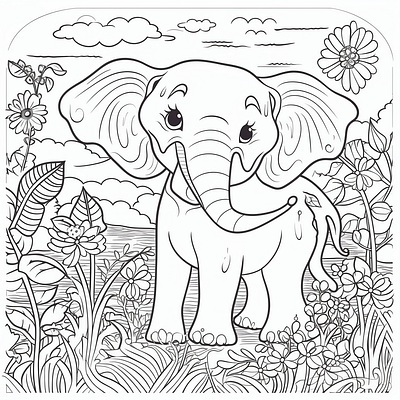 Cute Elephant Coloring Book Page for kids elephant coloring page for kids