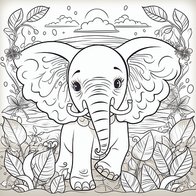 Cute Elephant Coloring Book Page for kids elephant coloring page for kids