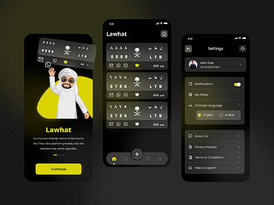 Lawhat App Screens Design app appdesign dark mode dark theme glass effect gradient illustration mobile trending typography ui uidesign uiux user interface userinterface