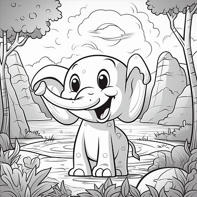 Cute Elephant Coloring Book Page for kids elephant coloring page for kids