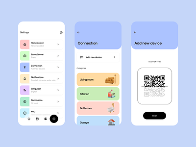 Smart House App: Connect device app categories colorful connection dailyui device home house inter interface menu mobile mobile app scan settings smart smart home smart house ui ux