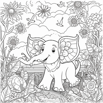 Cute Elephant Coloring Book Page for kids elephant coloring page for kids