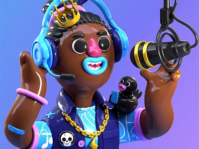 Vocalist sings in studio 3d blender concept crown duck headphone illustration microphone music singer technology ui