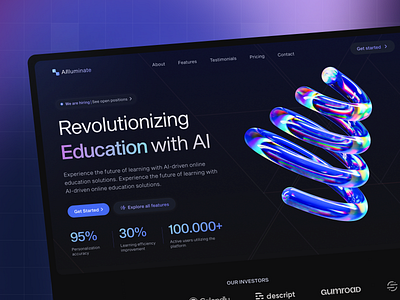 Education with AI - Landing Page 3d ai ai landing page artificial artificial intelligence dark dark theme design education education web education website intelligence landing page ui ui ai ui design ui education web website education