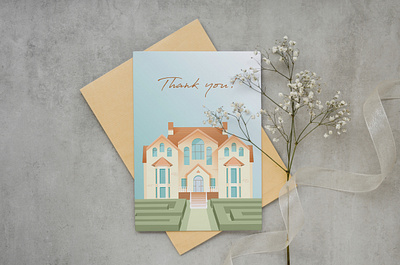 A postcard with an illustration of a house graphic design illustration postcard vector