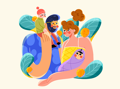 My perfect family 💕 2d 2d illustration adobe art branding character design cute design drawing family flat flowers graphic design human illustration kids kind oranges people sweet