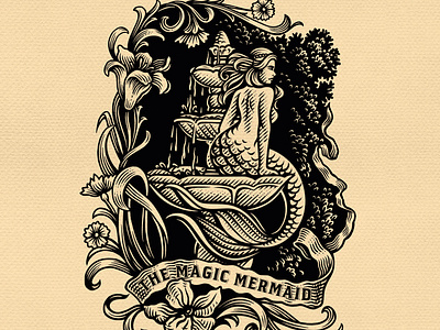 The Magic Mermaid graphic design illustration mermaid engraving vintage