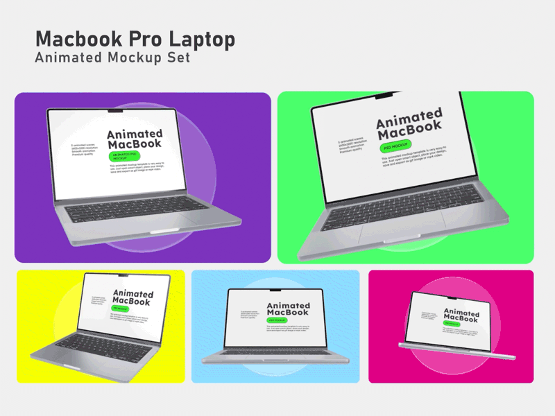 Animated Macbook Pro Laptop Mockup Set animated animated mockup branding clean design desktop free free sample graphic design laptop macboo pro macbook macbook pro mockup mockup photo realistic professional psd ui