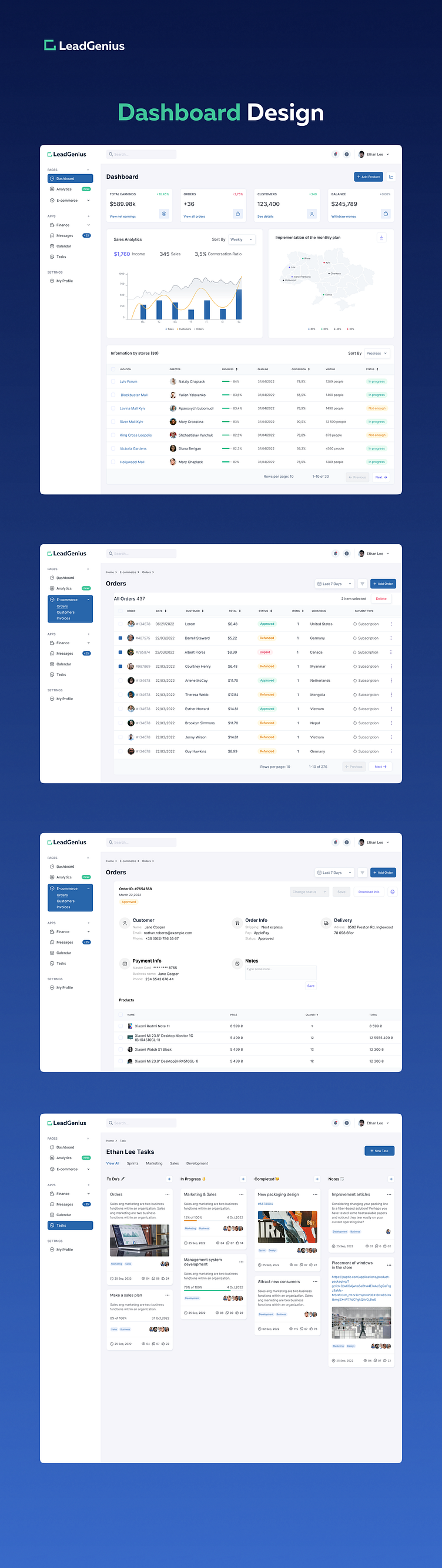 Lead Genius CRM Dashboard by krishna chaitanya on Dribbble