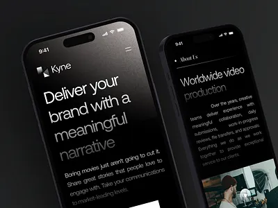 Kyne - Mobile Responsive Branding and Video Production Agency agency branding clean creative dark design digital gradient homepage marketing minimalism mobile modern responsive studio ui ux video web design website