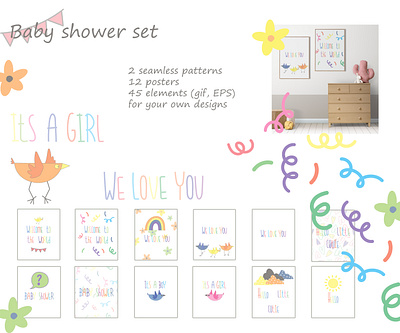 baby shower and nursery design illustrations baby shower illustration newborn nursery design postcard design