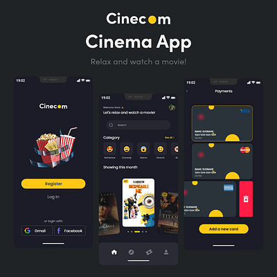 Cinecom - Cinema App UI/UX Design app design cinema app cinema app design cinema mobile app design mobile app travel app design ui uiux uiux app design
