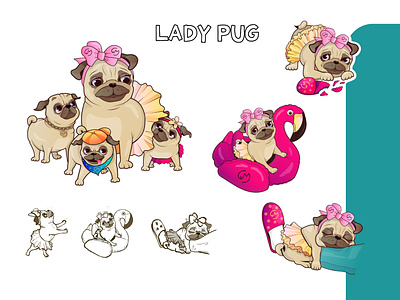 Lady Pug illustration for pet shop brand brand character brand illustration branding dogs graphic design illustration lady dog pets petshop pug puppy vector