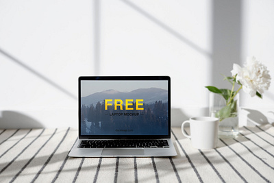 Free Laptop on a Table Mockup branding free download free mockup free psd mockup freebie graphic design laptop laptop mockup mockup web mockup