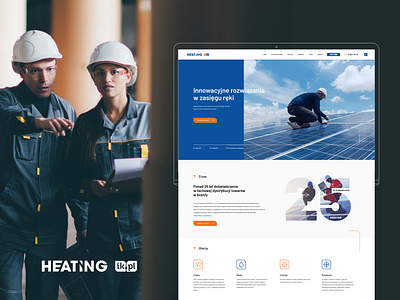 Heating Website blue brand branding business company factory homepage industrial industry layout manufacturing marketing orange steel white