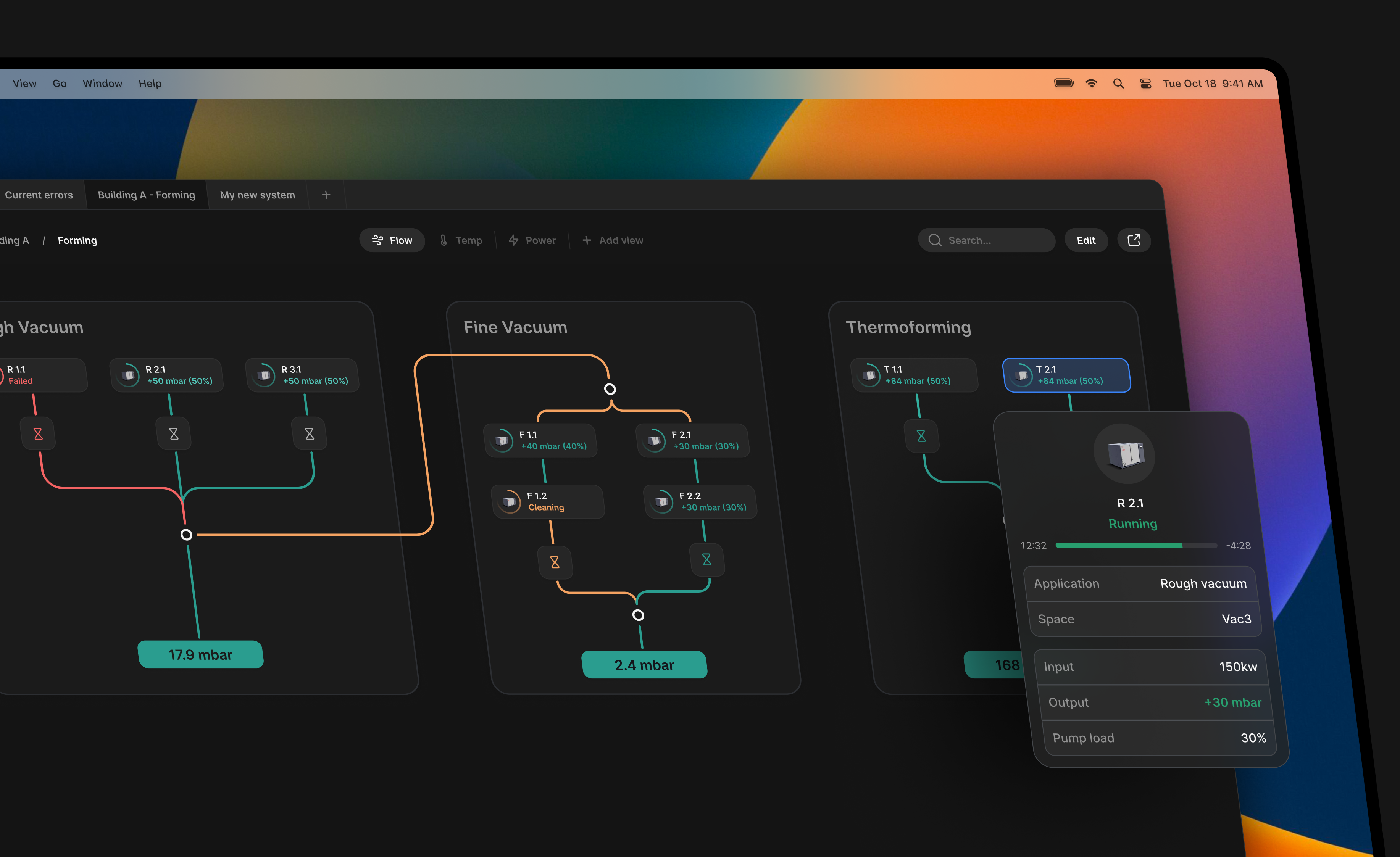 Networked Industrial Machinery Platform app clean connect connector dark design design system flat flow industrial mac machinery native network platform saas ui ux web app workflow